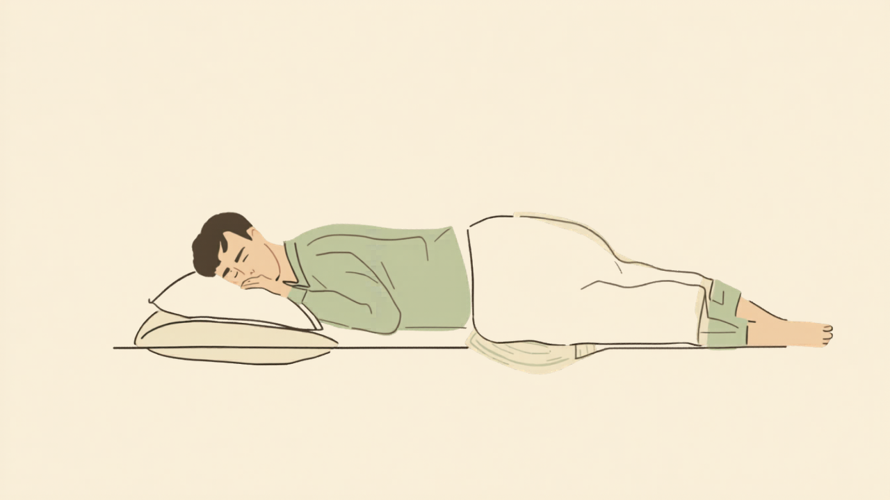 枕に頭を乗せて横向きに寝ている人のイラスト